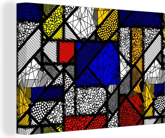 Canvas Schilderij Mondriaan - Glas in lood - Oude Meesters - Kunstwerk - Abstract - Schilderij - 120x80 cm - Wanddecoratie