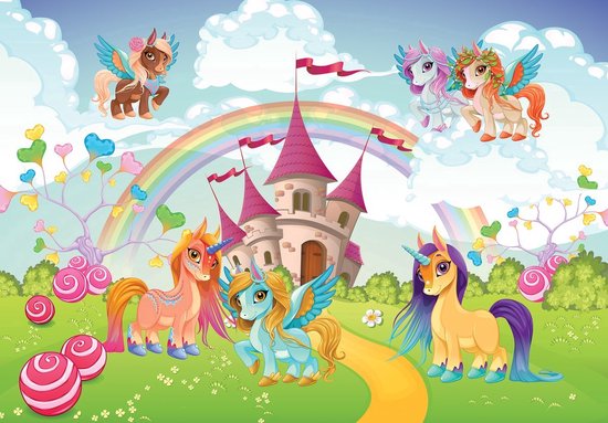 Photo Wallpaper King - Papier peint - Papier peint Papier peint photo - Licornes - Licornes - Papier peint non tissé de conte de fées - Papier peint intissé - 368 x 254 cm