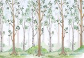 Scandinavisch Bos - Bomen - Natuur- Kinderbehang -Fotobehang - Vliesbehang - 312 x 219 cm