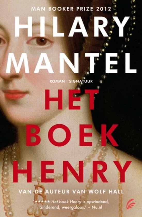 Boek 'Het boek Henry' van Hilary Mantel, met op de cover een portret van een vrouw met parels.