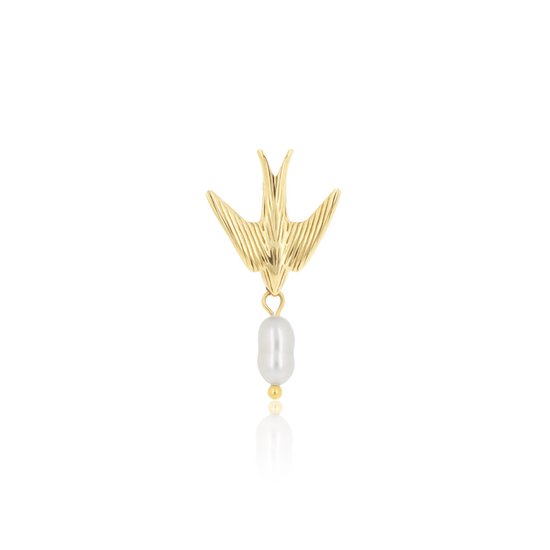 OOZOO Jewellery - Goudkleurig/witte oorbel met een zwaluw - SE-3028