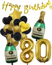 80 Jaar Verjaardag Cijferballon 80 - Feestpakket Snoes Ballonnen Pop The Bottles - Zwart Goud Groen Versiering