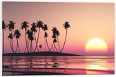 PVC Schuimplaat - Silhouet van Bomen op Eiland bij Ondergaande Zon - 60x40 cm Foto op PVC Schuimplaat (Met Ophangsysteem)