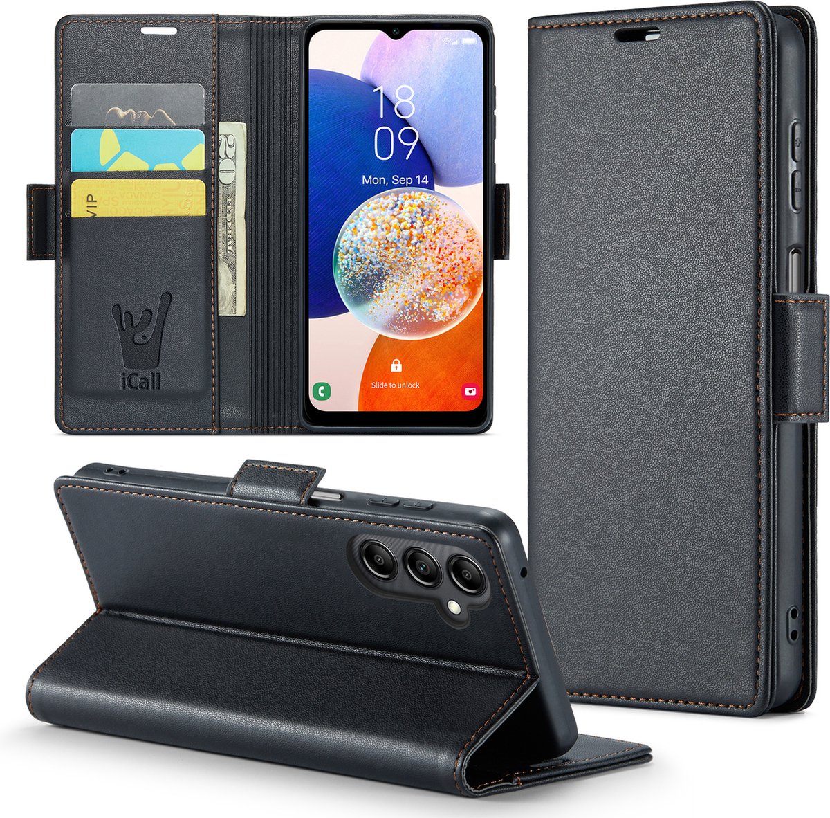 Hoesje geschikt voor Samsung Galaxy A14 - HyperCase Book Cover Kunstleer Zwart