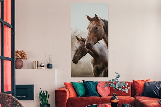 Toile Peinture Paarden - Nature - Marron - 80x160 cm - Décoration murale