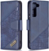 BINFEN Croco Book Case - Geschikt voor Samsung Galaxy S22 Hoesje - Blauw