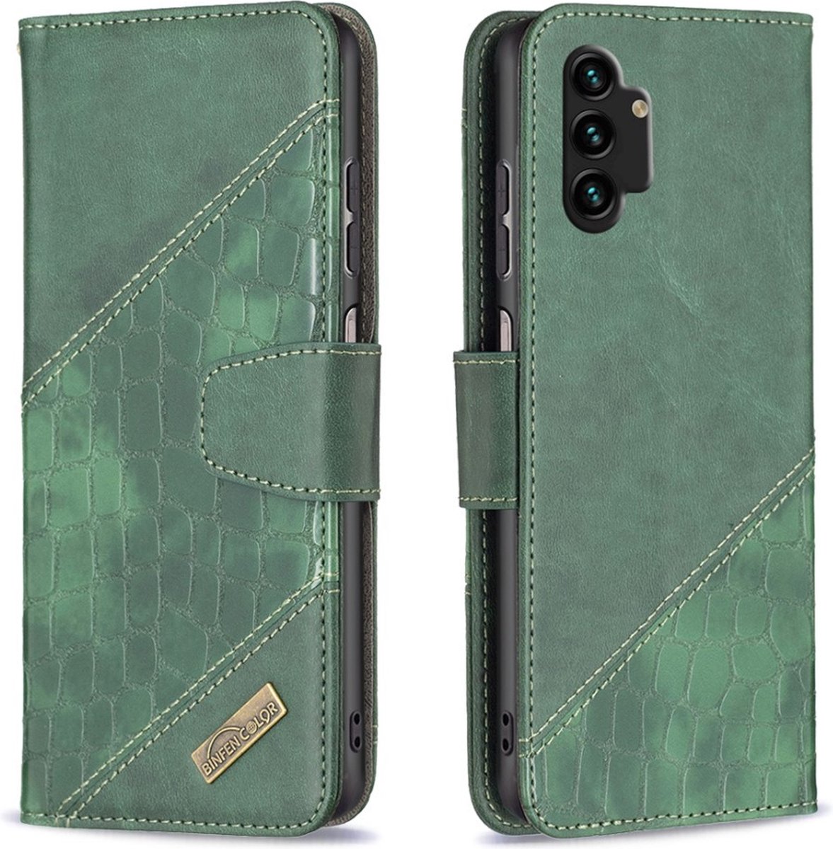 BINFEN Croco Book Case - Geschikt voor Samsung Galaxy A13 4G Hoesje - Groen