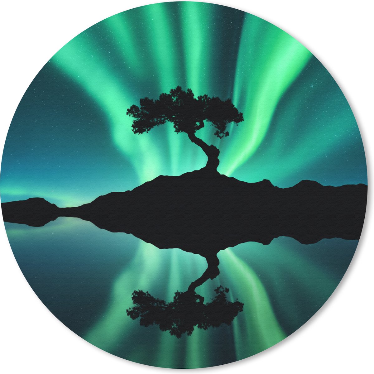 Muismat rond 40x40 cm - Mousepad Noorderlicht - Silhouette - Boom - Ronde muismatten