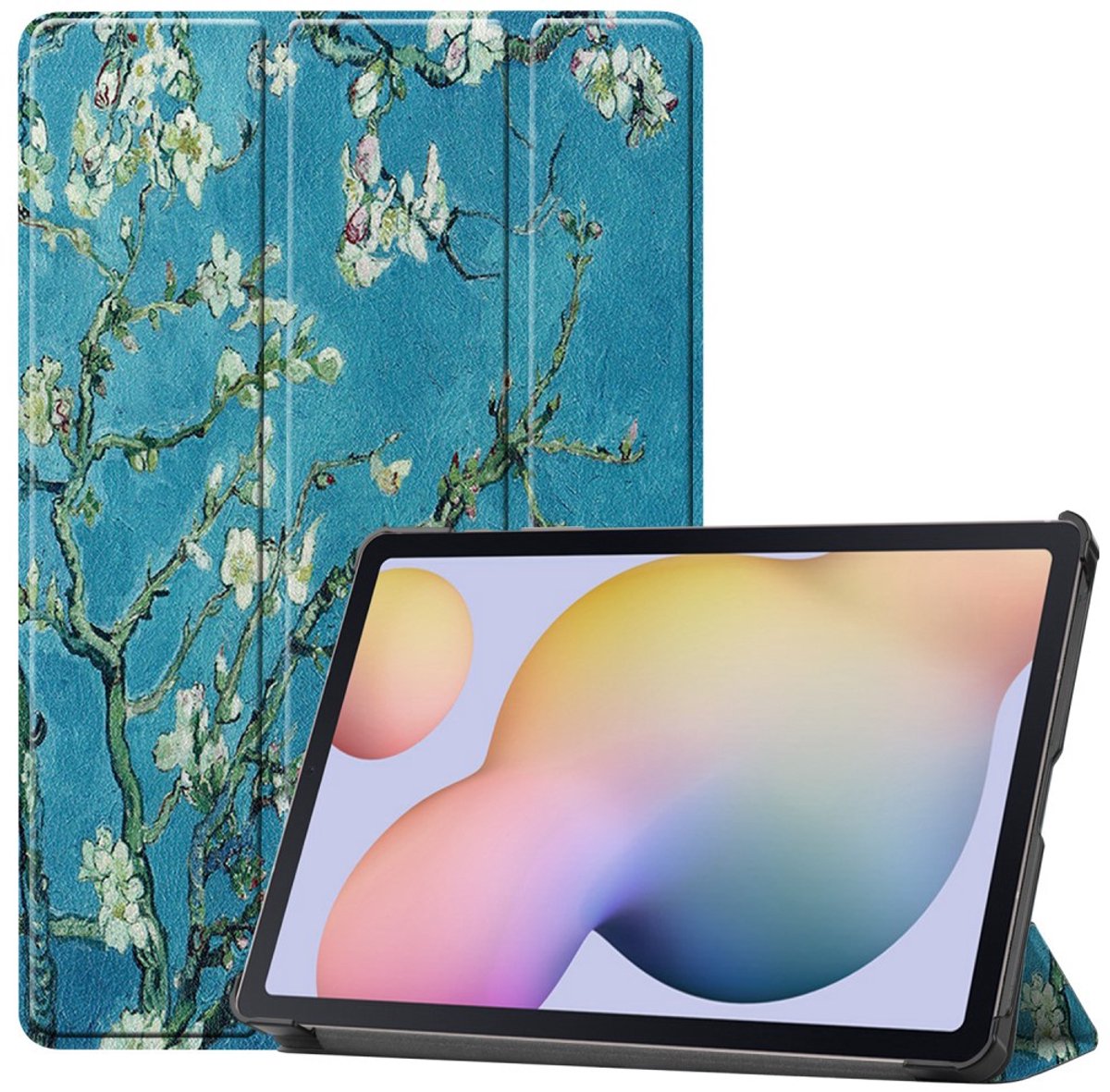 Tablethoes geschikt voor Samsung Galaxy Tab S7 / S8 Hoesje - Tri-Fold Book Case - Bloesem
