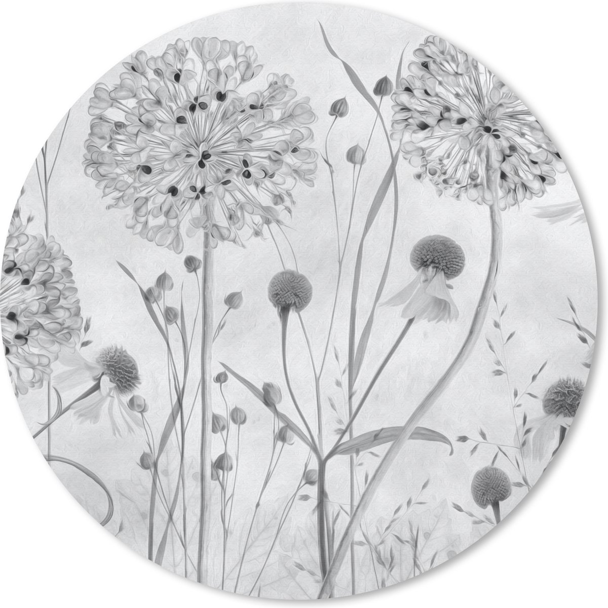 Muismat rond 40x40 cm - Mousepad Olieverf - Stilleven - Zwart - Wit - Ronde muismatten