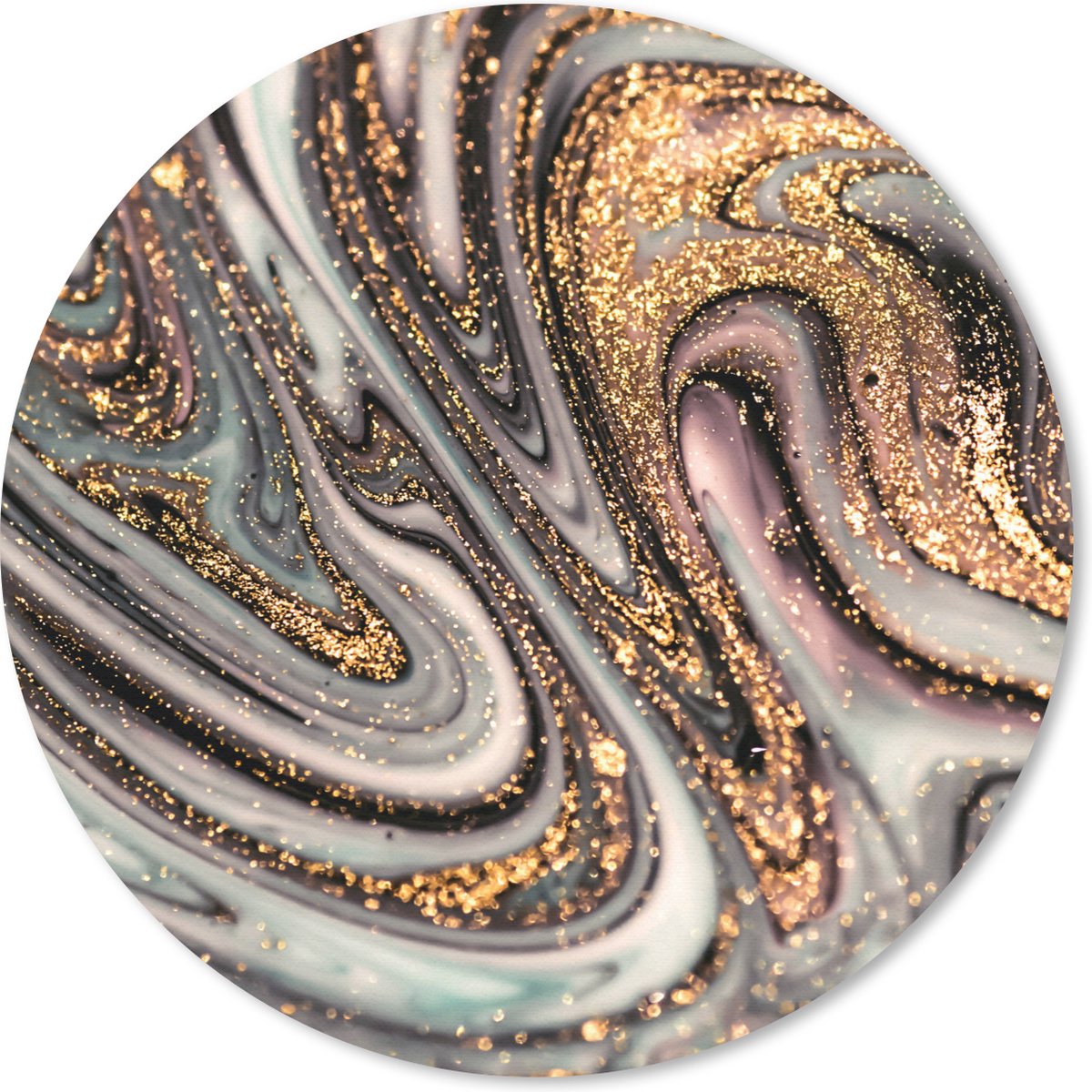 Muismat rond 30x30 cm - Mousepad Marmerlook - Goud - Glitter - Luxe - Marmer print - Wit - Ronde muismatten