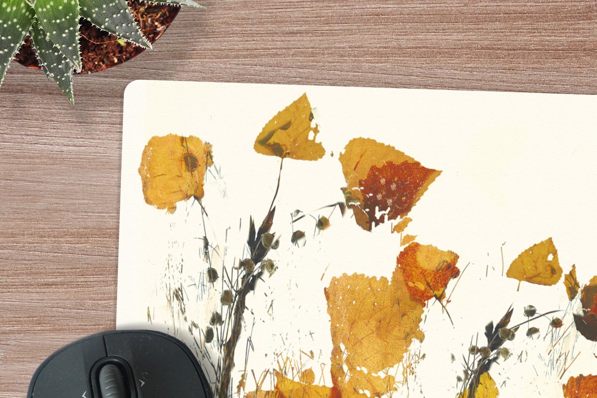 Muismat XXL 60x60 cm - Bureau onderlegger - Bureau mat Planten - Geel - Bloemen - Abstract - Bureaumat - Gaming mousepad xl - Bureaulegger groot - Computer deskmat