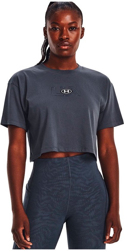 Under Armour Branded Logo Short Sleeve Crop T-Shirt Grijs M Femme