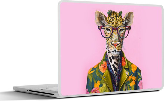 Laptop sticker - 10.1 inch - Dieren - Giraffe - Bril - Bloemen - 25x18cm - Laptopstickers - Laptop skin - Cover