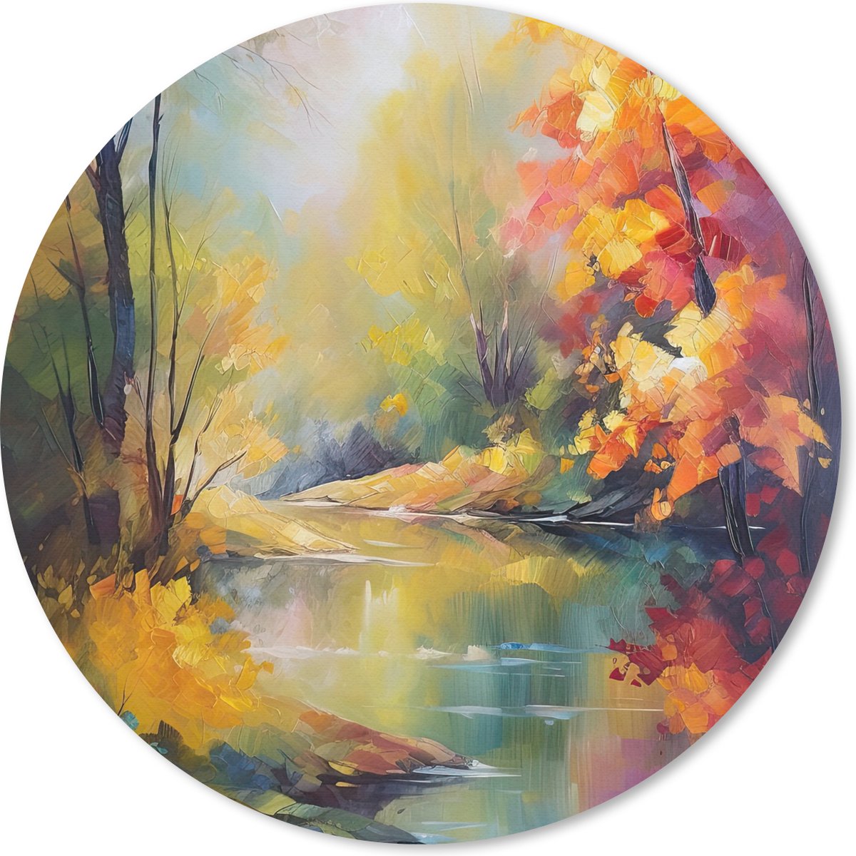 Muismat rond 50x50 cm - Mousepad Landschap - Olieverf - Rivier - Kleurrijk - Ronde muismatten