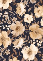 Cadeaupapier inpakpapier Bloemen Donkerblauw- Breedte 30 cm - 250m lang - K601326/7 -30cm
