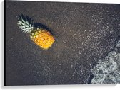 Canvas - Ananas op het Strand met Zee - 100x75 cm Foto op Canvas Schilderij (Wanddecoratie op Canvas)