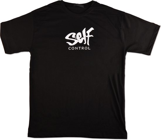 Zwarte Shirt Self Control bedrukt T-shirt, trendy T-shirt cadeau voor hem, Black T-shirt voor mannen (L)