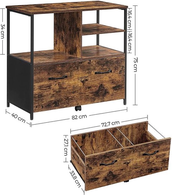Ladeblok bureau op wieltjes Industrieel Design | Houtlook en Staal | 4