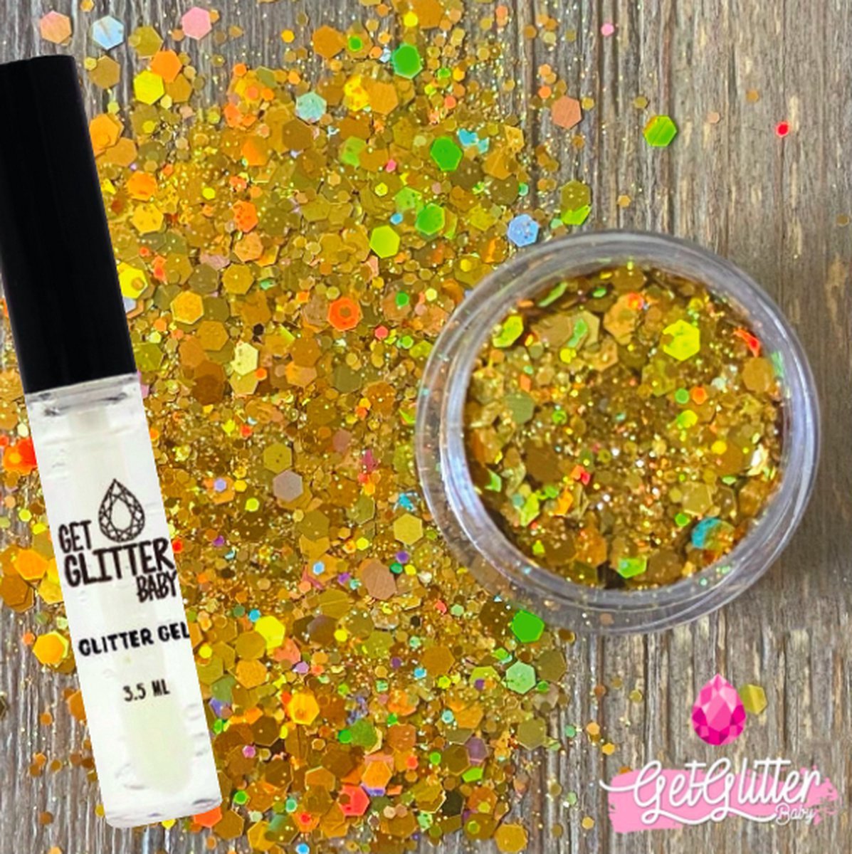 GetGlitterBaby Gouden Chunky Festival Glitters voor Lichaam en Gezicht Face Body Jewels Glitterlijm Gel Glittergel Goud en Glitter Lijm HuidLijm