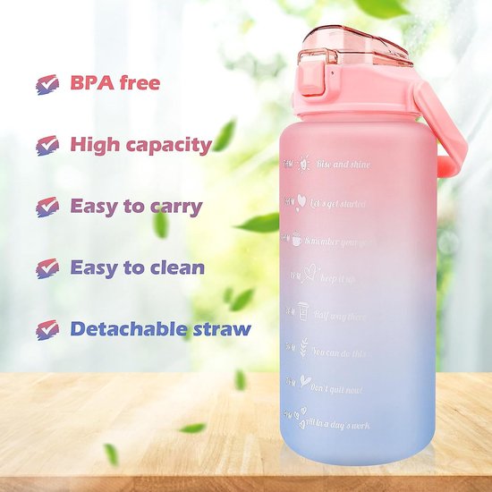 Glaxcidy Gourde Sport 2,5 L Avec Paille, Couvercle Et Marqueur De Temps – Sans BPA, Idéale Pour Le Sport Et Les Voyages