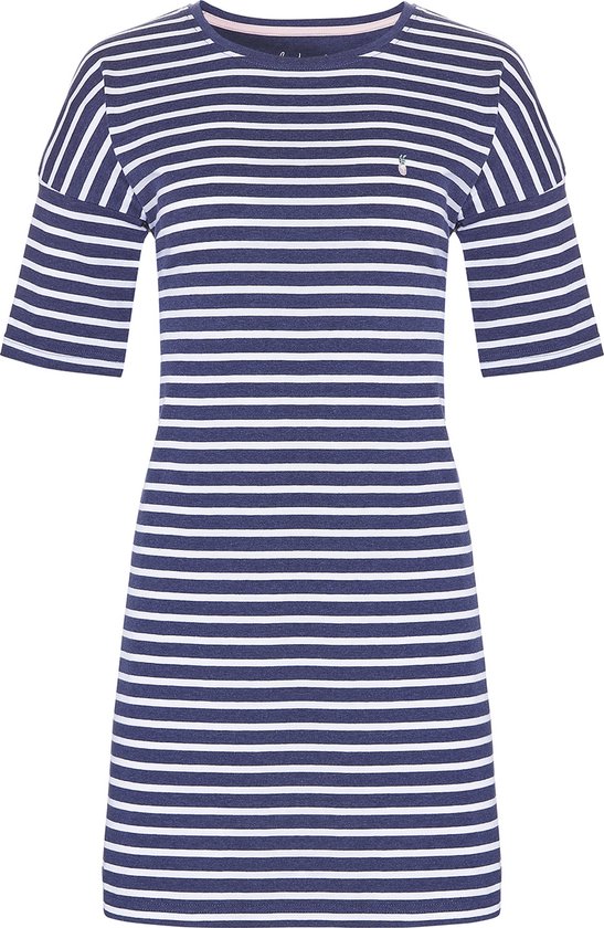 Donkerblauw en wit gestreept nachthemd met korte mouwen, met een klein geborduurd logo.