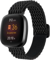 Strap-it Smartwatch bandje - Elastisch nylon bandje geschikt voor Fitbit Versa 4 / Fitbit Sense 2 - zwart