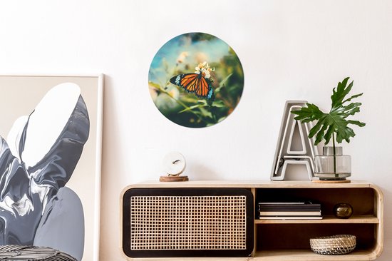 WallCircle - Muurstickers - Behangcirkel - Vlinder - Bloemen - Tuin - ⌀ 30 cm - Muurcirkel - Zelfklevend - Ronde Behangsticker