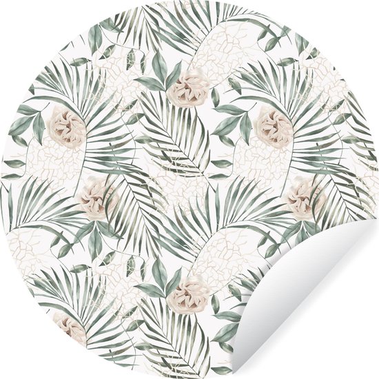 WallCircle - Stickers muraux - Cercle Papier Peint - Monstera - Feuille De Palmier - Jungle - Tropical - 100x100 cm - Cercle Mural - Auto Adhésif - Sticker Papier Peint Rond XXL