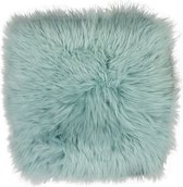 Stoelkussen - zitkussen schapenvacht - turquoise vierkant - stoelpad - zetelkussen - klein vachtje
