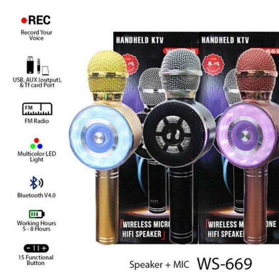 Wireless Microfoon/Bluetooth verbinding microfoon/HIFI Speaker Handheld KTV  WS-669... | bol