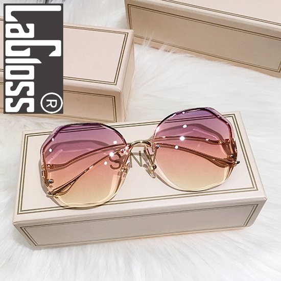 Lagloss® Rimless Gradient Lunettes de soleil pour femme Trend Hexagon Shape - Lens Color Gradient Pink