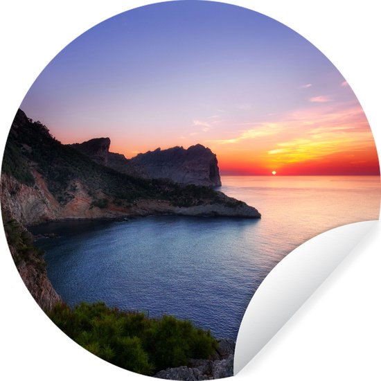 WallCircle - Muurstickers - Behangcirkel - Zee - Rots - Berg - Natuur - ⌀ 140 cm - Muurcirkel - Zelfklevend - Ronde Behangsticker