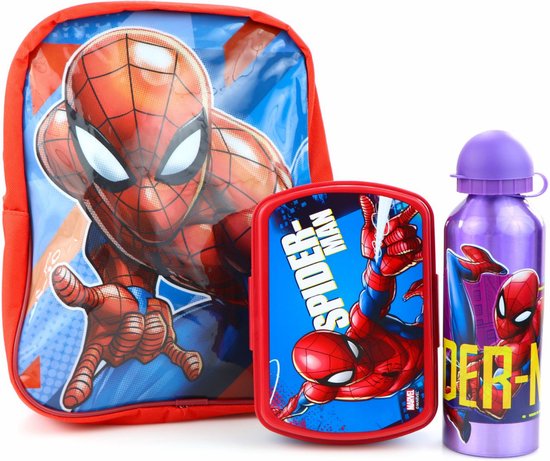 Lot 5 Pièces Spider-Man – Sac à Dos, Gourde, Lunch Box, Trousse – Neuf
