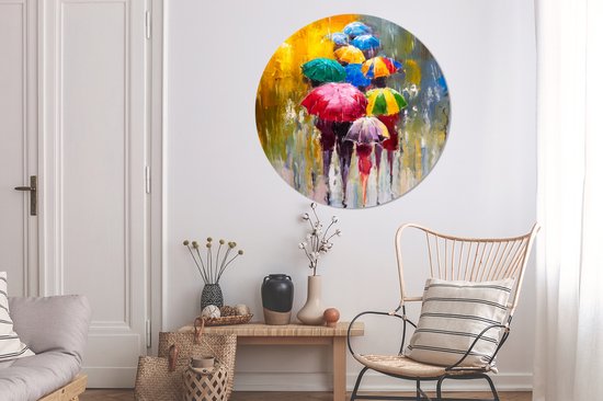 WallCircle - Stickers muraux - Cercle de papier peint - Peinture - Parapluie - Peinture à l'huile - ⌀ 120 cm - Cercle mural - Autocollant - Sticker papier peint rond XXL
