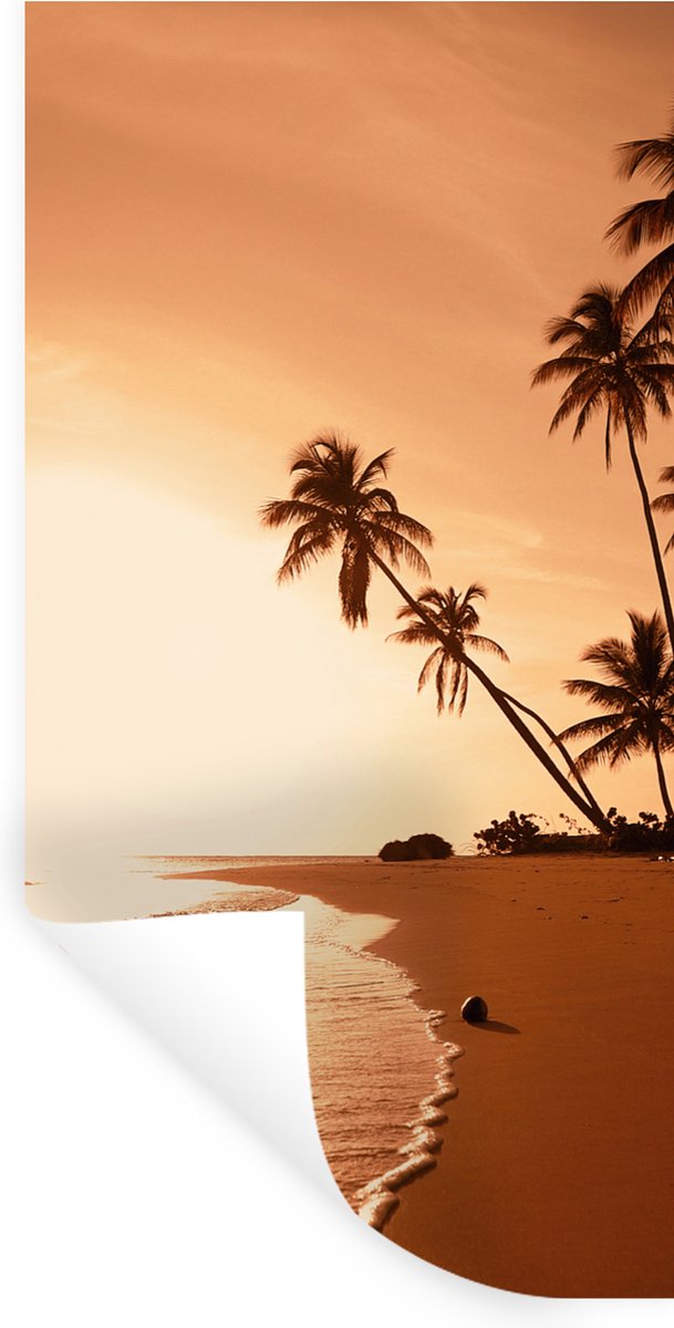 Muurstickers - Sticker Folie - Zonsondergang - Tropisch - Palmboom - Strand - Zee - 60x120