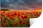 Muurstickers - Sticker Folie - Zonsondergang bij een veld vol Klaprozen - 30x20 cm - Plakfolie - Muurstickers Kinderkamer - Zelfklevend Behang - Zelfklevend behangpapier - Stickerfolie