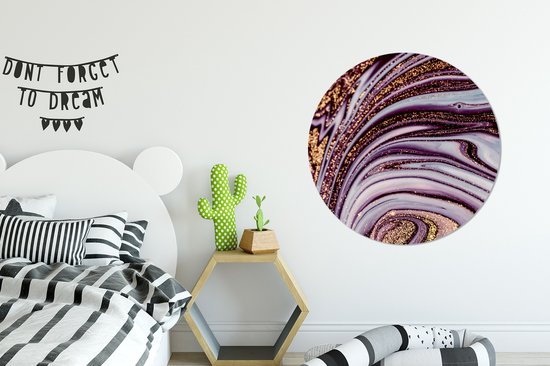 WallCircle - Stickers muraux - Cercle Papier Peint - Marbre - Rose - Or - Glitter - Aspect Marbre - Luxe - 100x100 cm - Cercle Mural - Auto Adhésif - Sticker Papier Peint Rond XXL