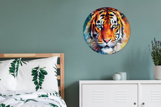 WallCircle - Stickers muraux - Cercle de papier peint - Tigre - Animaux - Peinture à l'huile - Art - 80x80 cm - Cercle mural - Auto-adhésif - Autocollant de papier peint rond