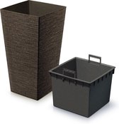 Prosperplast Plantenpot/bloempot - buiten - kunststof - donkerbruin - Eco wood look - D34 x H66 cm