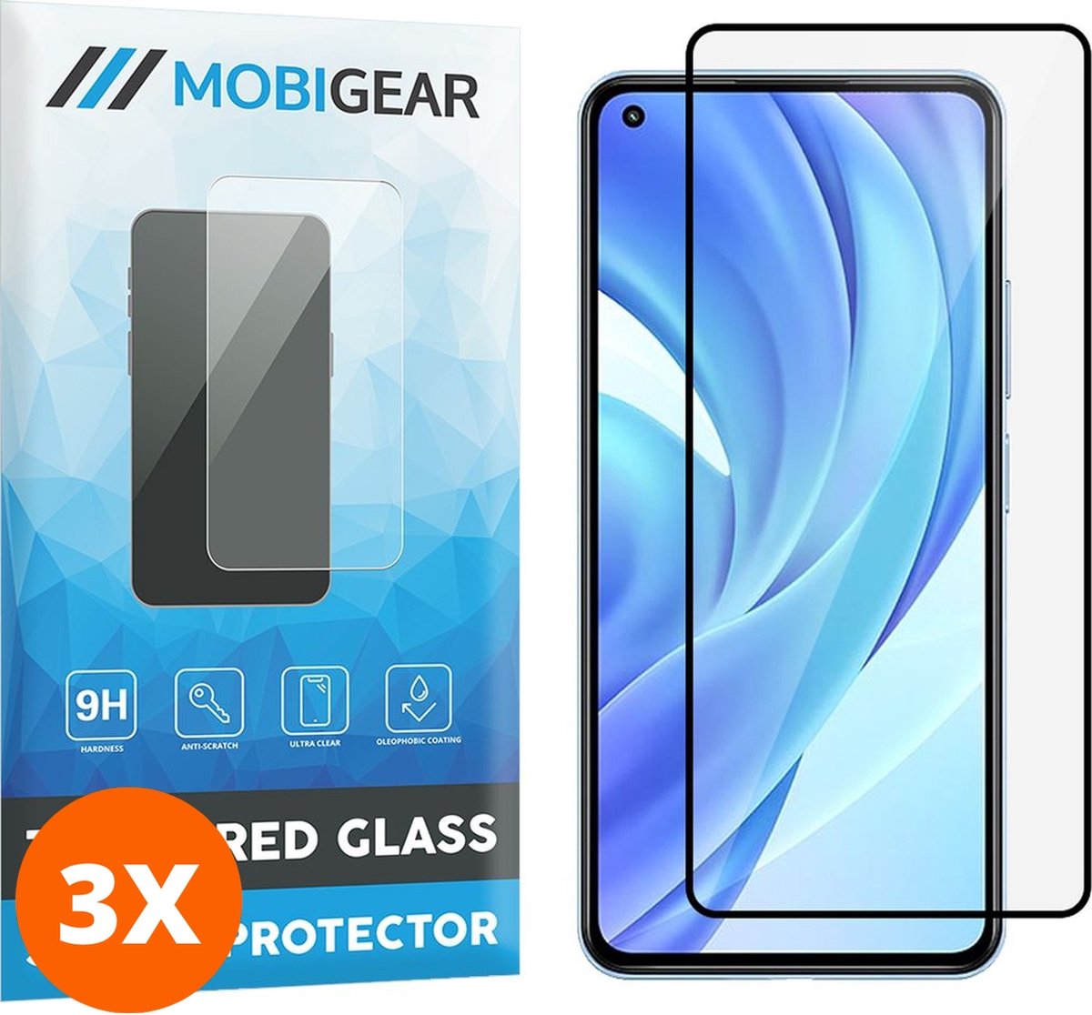 Mobigear Screenprotector geschikt voor Xiaomi Mi 11 Lite Glazen | Mobigear Premium Screenprotector - Case Friendly - Zwart (3-Pack)