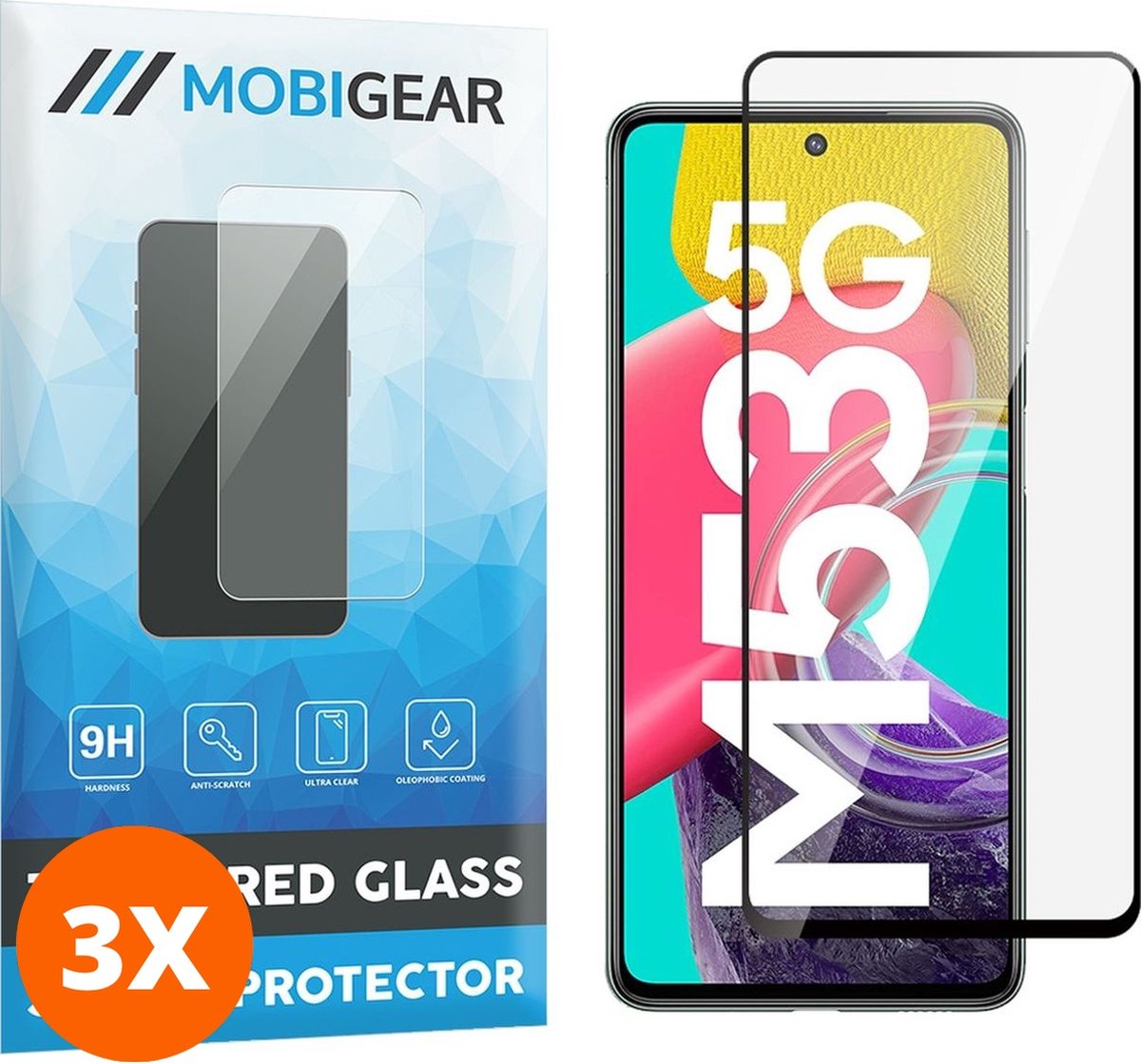 Mobigear Screenprotector geschikt voor Samsung Galaxy M53 Glazen | Mobigear Premium Screenprotector - Case Friendly - Zwart (3-Pack)