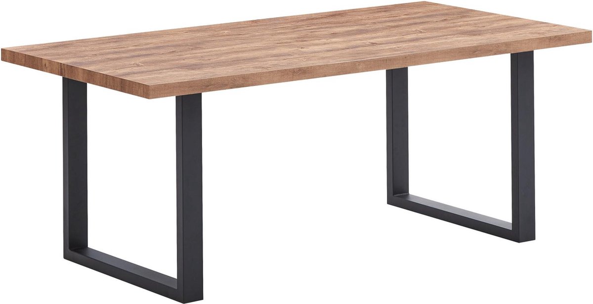 BELFURN Eetkamertafel 190x95cm Nestor in mango decor met U-poot in zwart metaal bruin