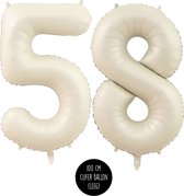 Cijfer Helium Folie ballon XL - 58 jaar cijfer -Beige - Caramel - Satijn - Nude - 100 cm - leeftijd 58 jaar feestartikelen verjaardag