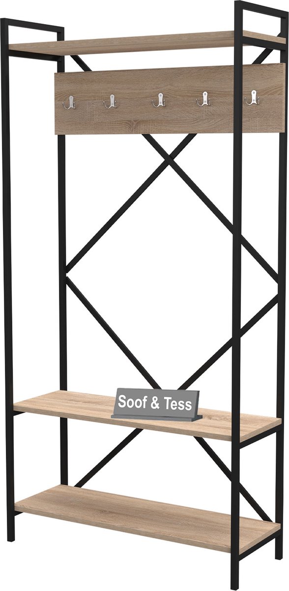 Soof&Tess NAVIS Industriële kapstok met schoenenrek- Wit/Zwart- Industrieel