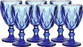 Whole Housewares® Gekleurd Drinkharnas - 280 ml Waterglazen - 6 Set - Kobaltblauw Diamantpatroon
