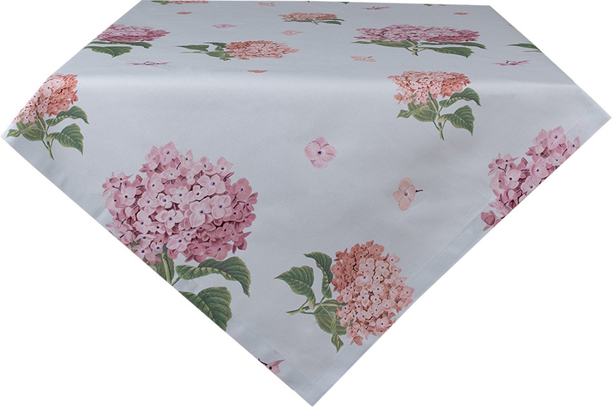 Clayre & Eef Tafelkleed 150x250 cm Beige Roze Katoen Rechthoek Hortensia