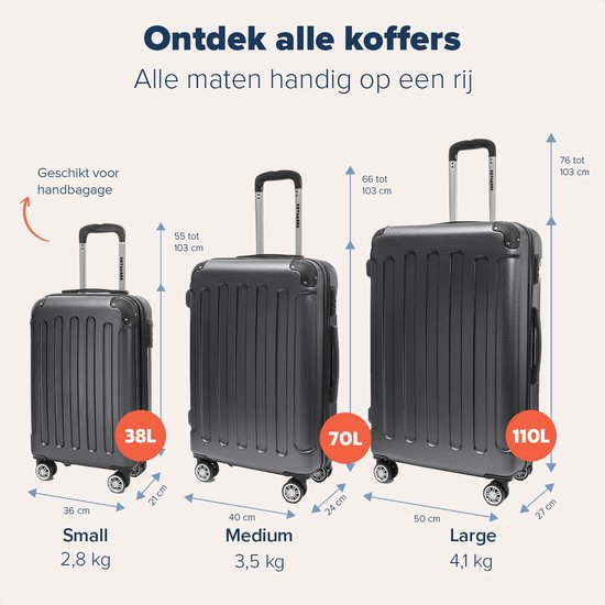 Ensemble valise TRVLMORE - 3 pièces - 38L (bagage à main) + 70L + 110L - Zwart