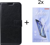 Bookcase Zwart Geschikt voor Samsung Galaxy A34 - portemonnee hoesje met 2 stuk Glas Screen protector - ZT Accessoires
