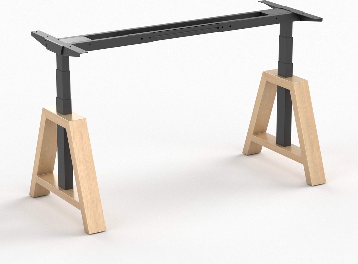 Worktrainer OakDesk Zit Sta Bureau - Hoogte 73,5 - 137,5 cm - Breedte 102 - 170 cm – Zwart/Eiken - Memory bediening - In Hoogte Verstelbaar Bureau Onderstel - Elektrisch Frame Zwart / Eiken